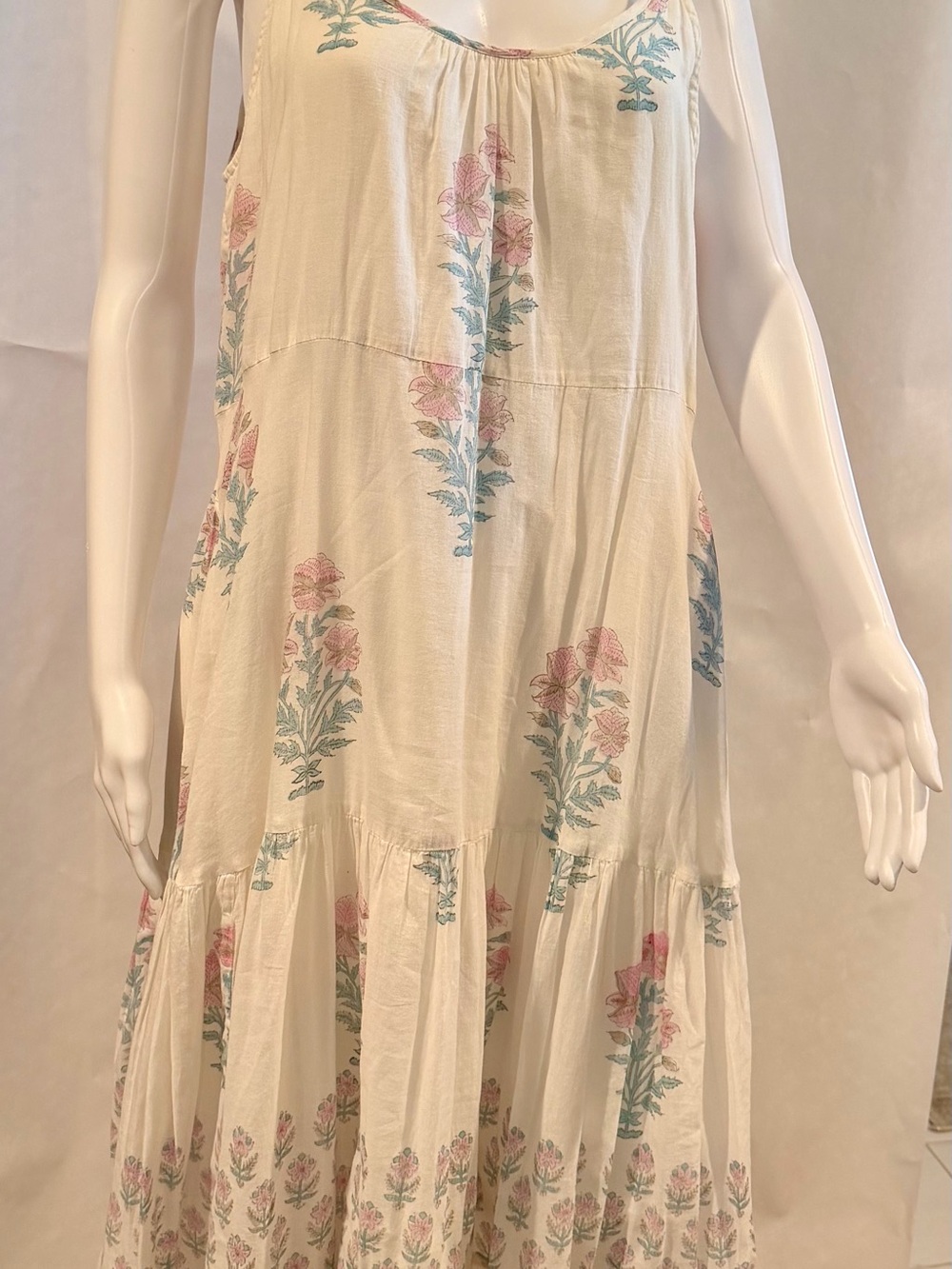Roller Rabbit Cream Maxi Dress with Pink and Mint Floral Print L